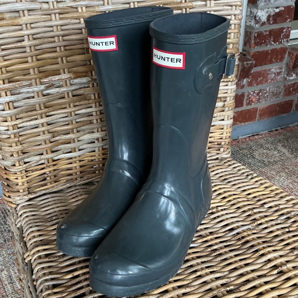 Hunter Original Short Gloss Gray Rain Boots WFS1000RGL Womens 8 EU 39